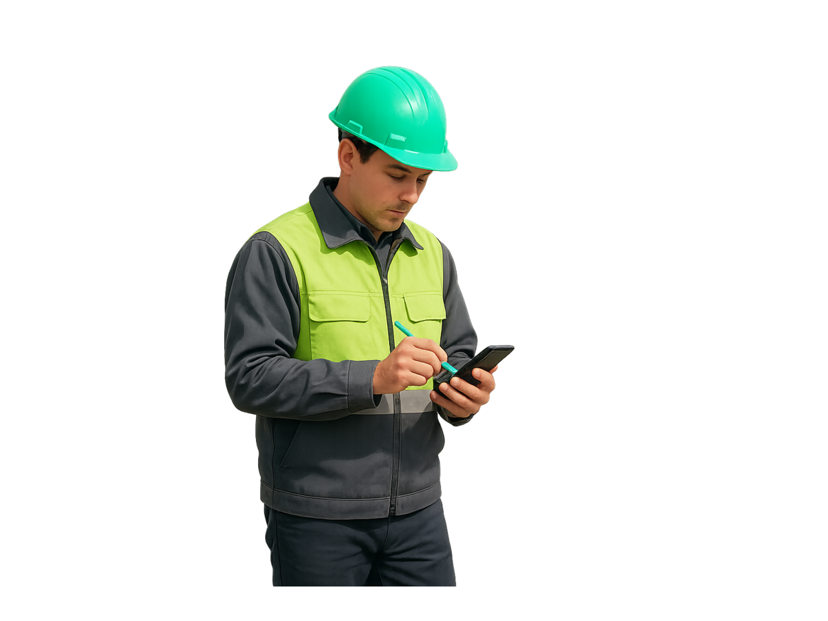 Trabajador rellenando un parte de trabajo en la app