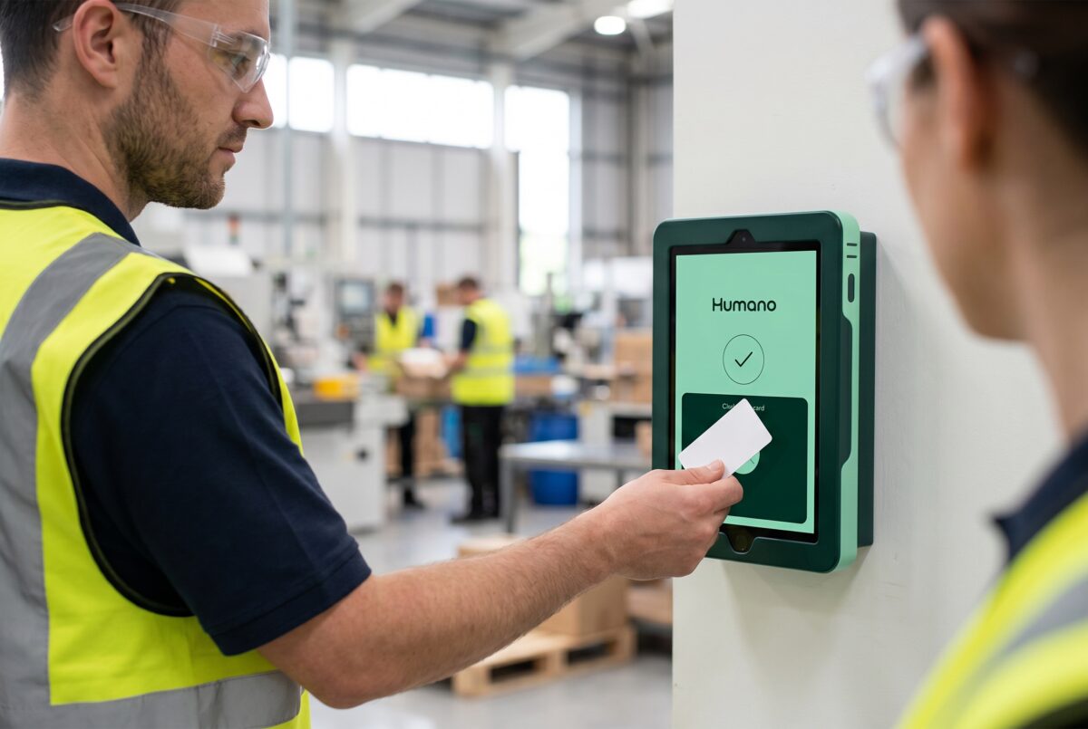 Operator clocking in at an NFC kiosk at the bay entrance