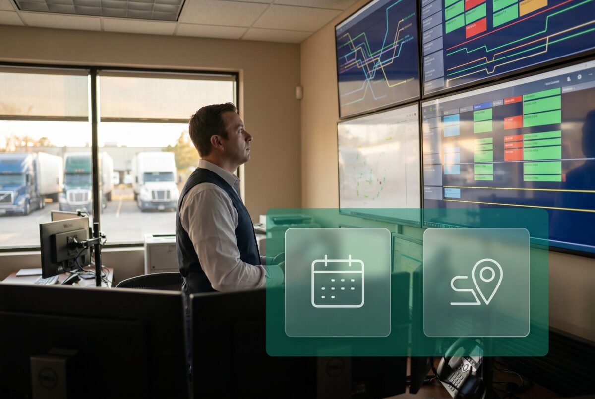 Transport dispatcher planning routes and shifts in a fleet control room