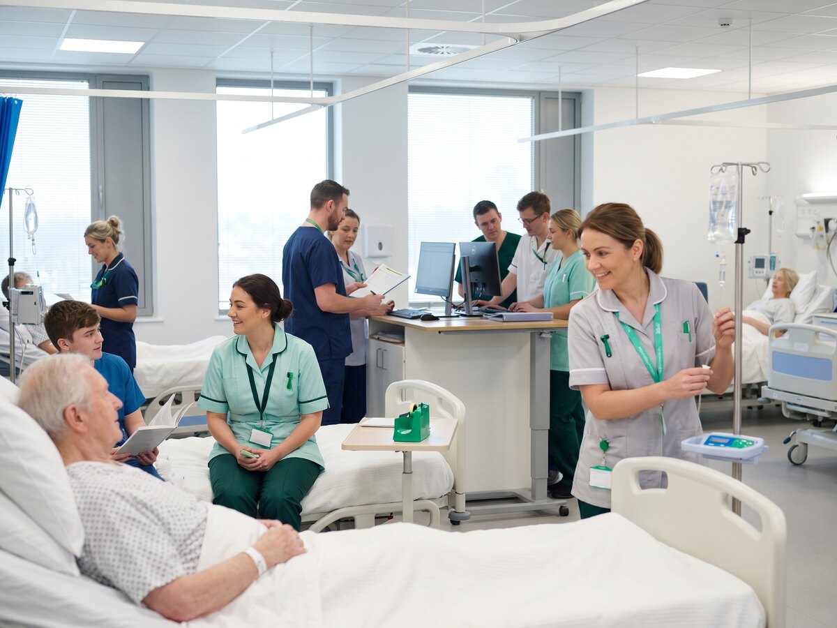 Healthcare staff working shifts in a hospital